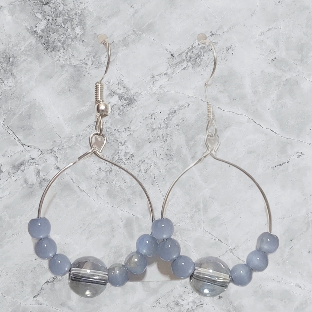 Blue And Clear Bead Hoop Earrings